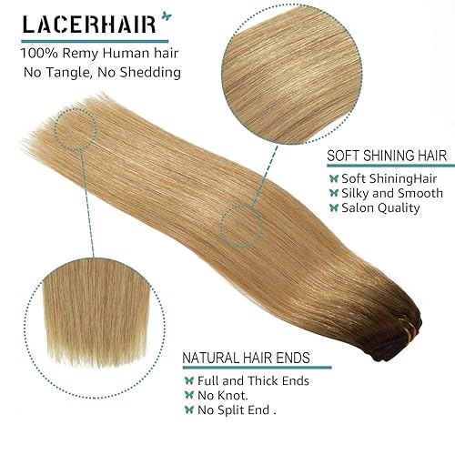 Vista 413 de Lacer Extensiones de cabello humano con clip, de doble trama, cabello brasileño de cabeza completa, color negro azabache, extensiones de cabello