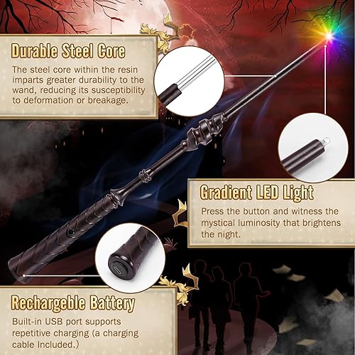 Miniatura 2 de ShinySong Varita de mago recargable con iluminación degradada, varita mágica iluminadora para niños, fiesta de Navidad, cosplay, hélice