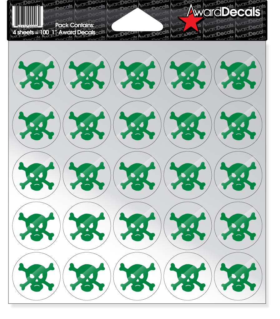 Award Decals Skull and Crossbone (100 Stickers) (Kelly Green on Clear)