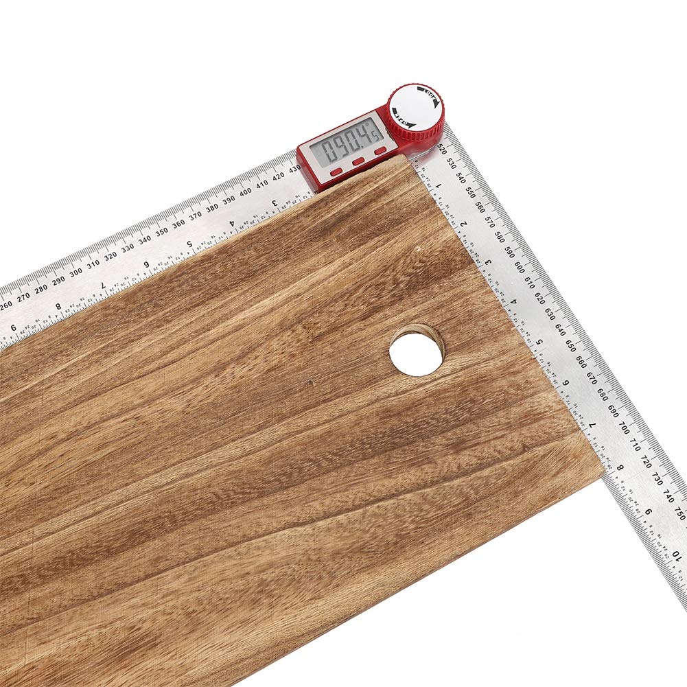 Regla de ángulo digital, acero inoxidable Buscador de longitud de 360 ​​grados Transportador con herramienta de medición de pantalla LCD para medición de ángulo y longitud(0-500mm)