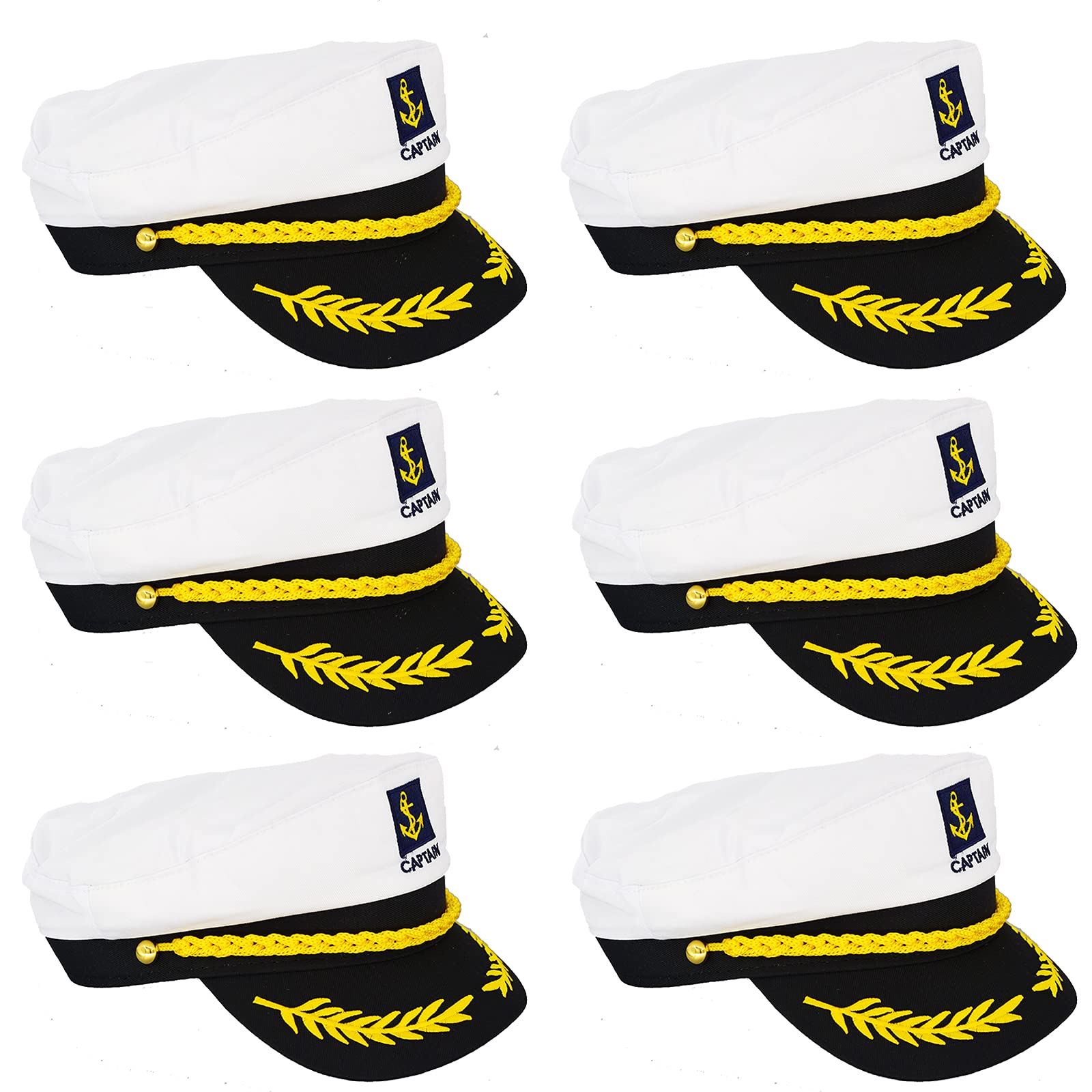 Pinsway 6PC Yacht Captain Hat Nautical Themed Sailor Boat Ship Sailor Party Hats Navy Marines Admiral Cap