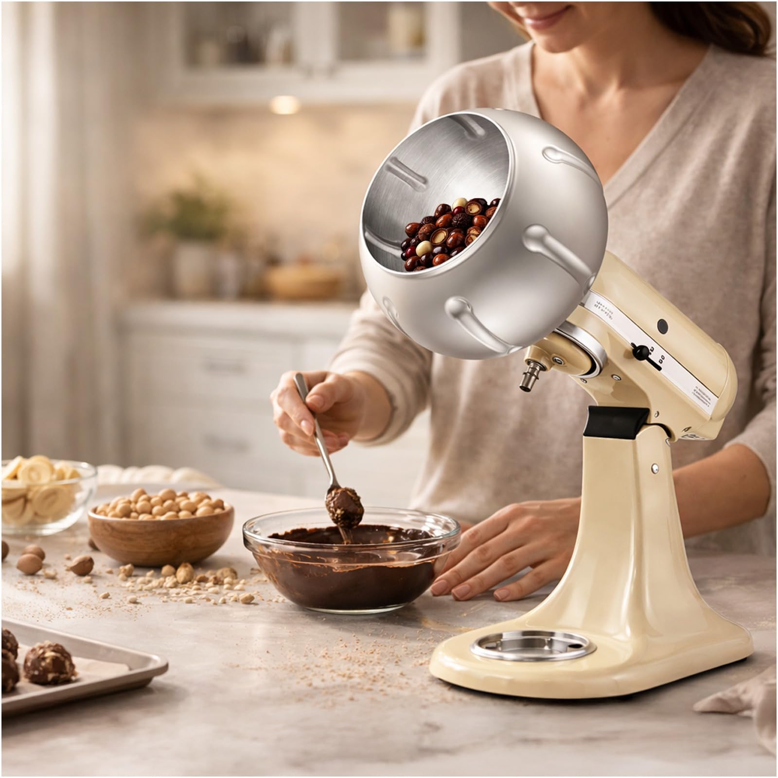 Beschichtungsmaschinen-Zubehör Edelstahl für KitchenAid 4.5QT & 5QT Kippkopf-Standmixer von MMOBIEL – Überzugs-Zubehör für Gleichmäßig Überzogene Nüsse, Schokolade, Gefriergetrocknete Früchte & Snacks
