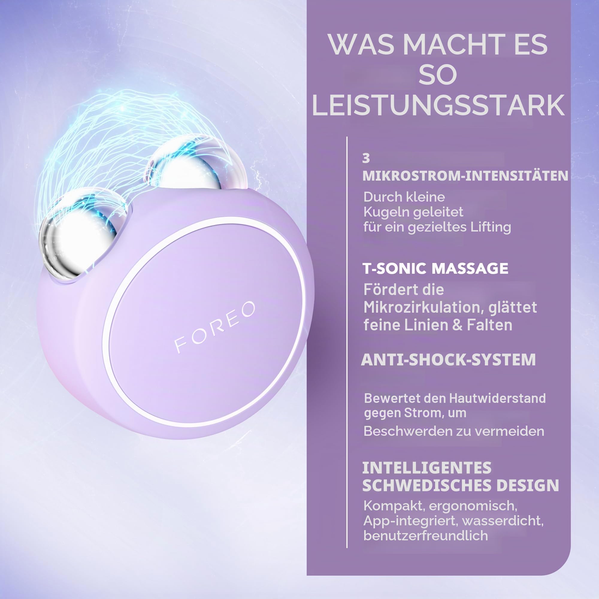 FOREO BEAR mini Gezieltes Mikrostrom-Facelifting-Gerät - Gesichtsmassagegerät gegen falten - Gesicht & Jawline Trainer - Gesichtsmassage - Face lifting gerät-- Anti-Aging - Lavander