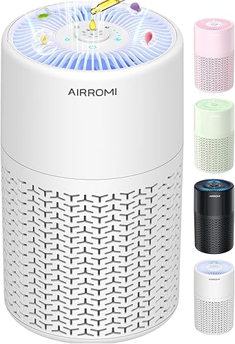 AIRROMI Purificador de aire para mascotas para alergias en el hogar, hasta 660 pies cuadrados, filtro de carbón activado desodorizante HEPA, con