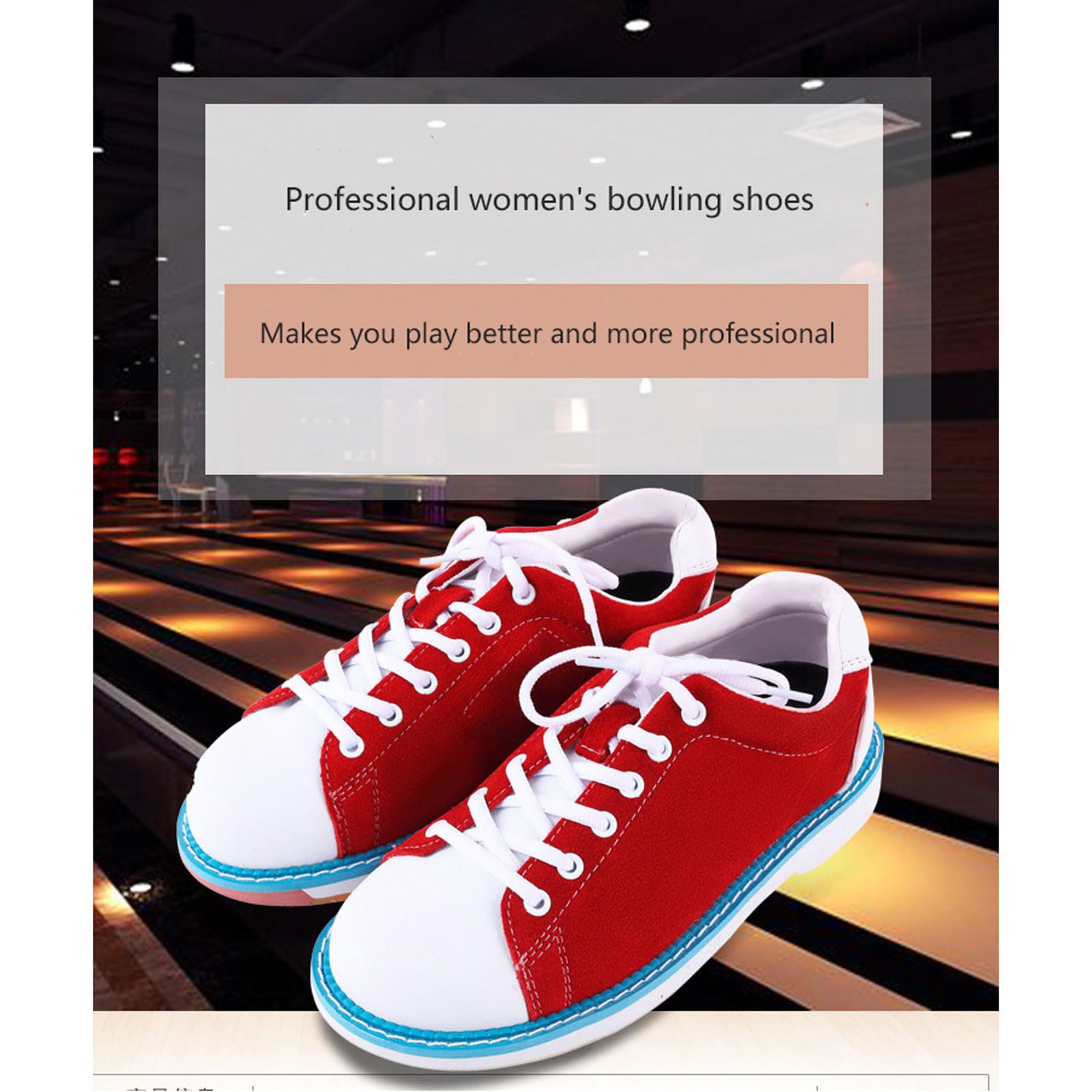 Bowlingschuhe Frauen,Damen bowling-schuhe,Anti-Rutsch Bowls Sneakers,Leichte Atmungsaktive Bowlingschuhe,Schnürung Mode Freizeit-Bowling-Trainingsschuhe,für Amateure und Gelegenheitsbegeisterte