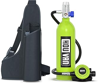 HOUVAN H400 Mini Scuba Tank 1.0L Scuba Tank Up to 20 Minutes Underwater Breathing Portable Diving Tank with On-Off Valve Reusable Pony Bottle for Underwater Exploration Emergency/Recreation