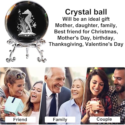 Miniatura 4 de Pisapapeles de bola decorativa de cristal 3D con soporte gratuito, esfera de grabado de arte de vidrio para exhibición y decoración (caballito de