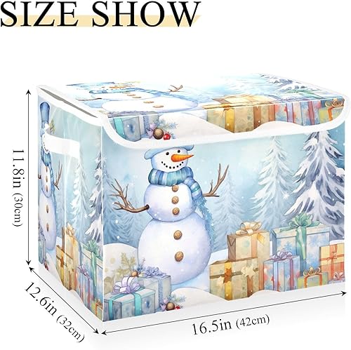 Miniatura 3 de Joko Ivery Regalos de Navidad de muñeco de nieve azul, bolsas de almacenamiento plegables para ropa, contenedores de almacenamiento de tela con asa