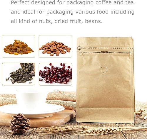 Miniatura 7 de Bolsas de café de 1 libra, bolsas de papel kraft con válvula, 50 bolsas de café de pie para almacenamiento de granos de café, 16 onzas (50 piezas)