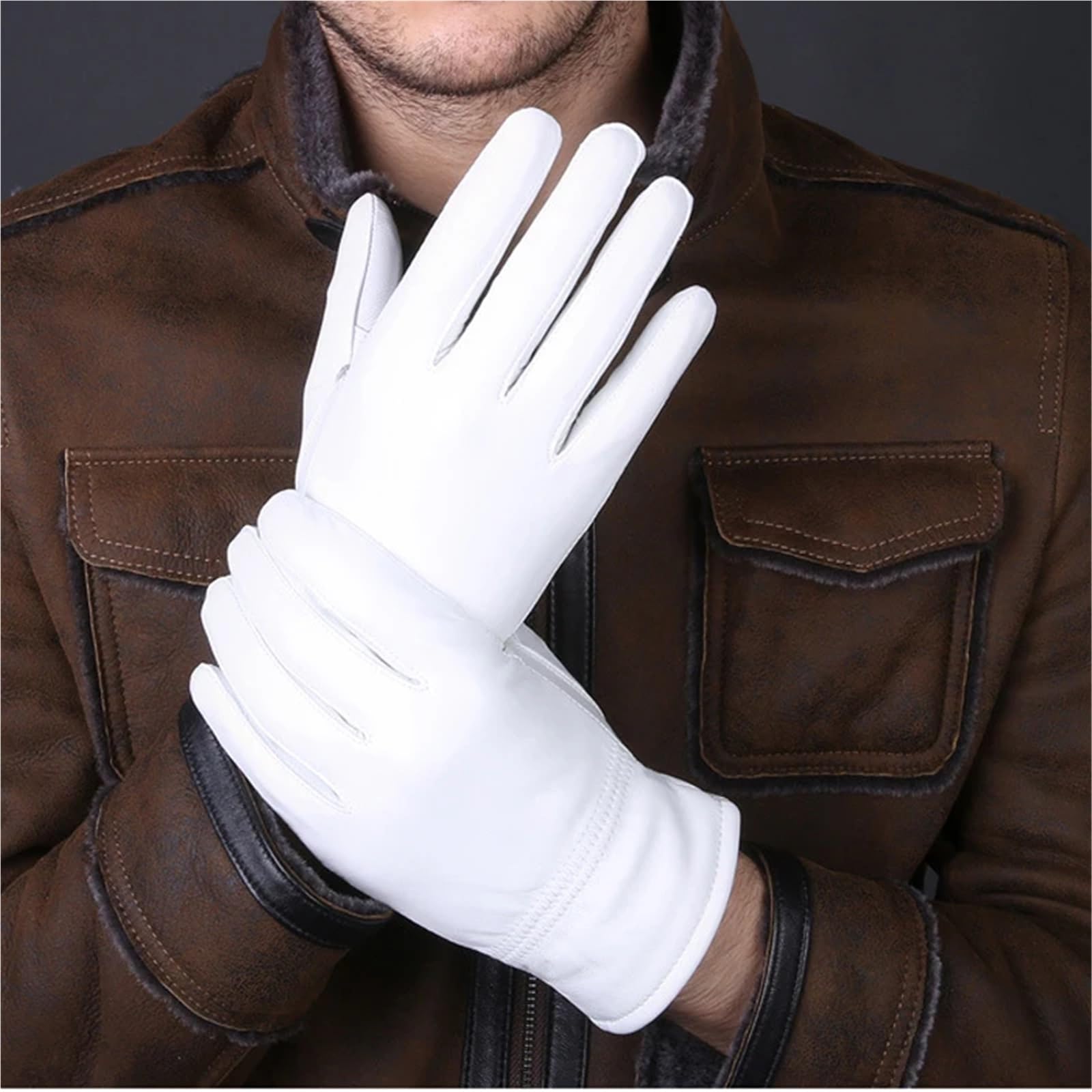 Guantes de Conducir de Cuero Guantes de cuero blancos for mujer y hombre, con botones sólidos en la muñeca, piel cordero for conducir
