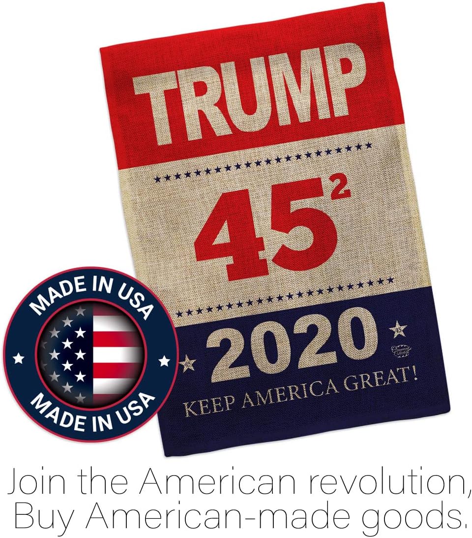Trump Keep America Burlap Garden Patriotic Vote President Donald Election Support United State American House Banner Yard Gift Double-Sided, Thick, Small Flag Set w Wall Hanger