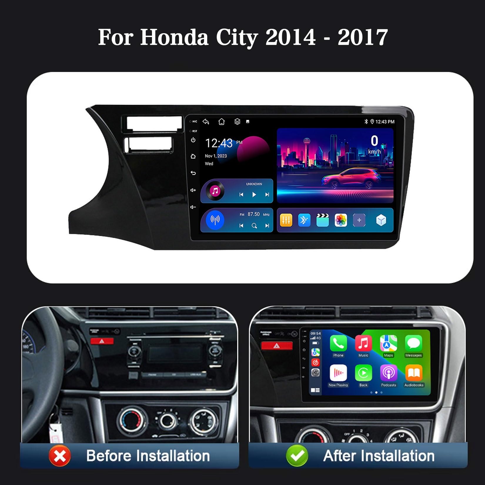 Radio samochodowe z systemem Android 2 Din do Honda City 2014-2017 ekran dotykowy 9-calowy nawigacja satelitarna nawigacja multimedialny odtwarzacz wideo z Bluetooth 4G WiFi FM RDS DSP(P18 8Core 6+