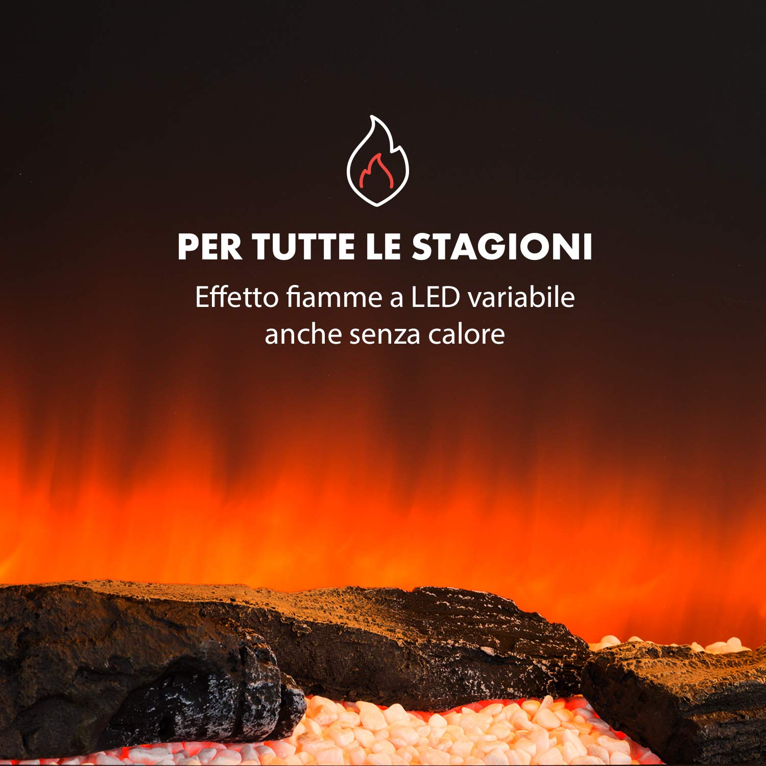 Klarstein Camino Elettrico Basso Consumo, Camino da Terra per Soggiorno, Elettrico da Parete, Caminetto 2000W, Finto Decorativo LED, Telecomando, Timer, Controllo Temperatura