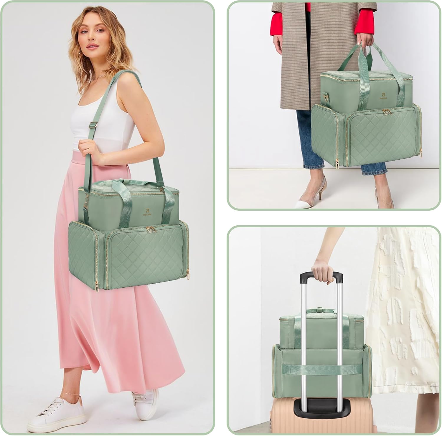 Relavel Nail Polish Organizer, Double Layer Nail Bag Holds 80-100 Bottles (15ml/0.5fl.oz) & Nail Lamp Nail Kit Storage Case, Extra Large Travel Nail Supplies Shoulder Bag for Manicure Tools (Green)