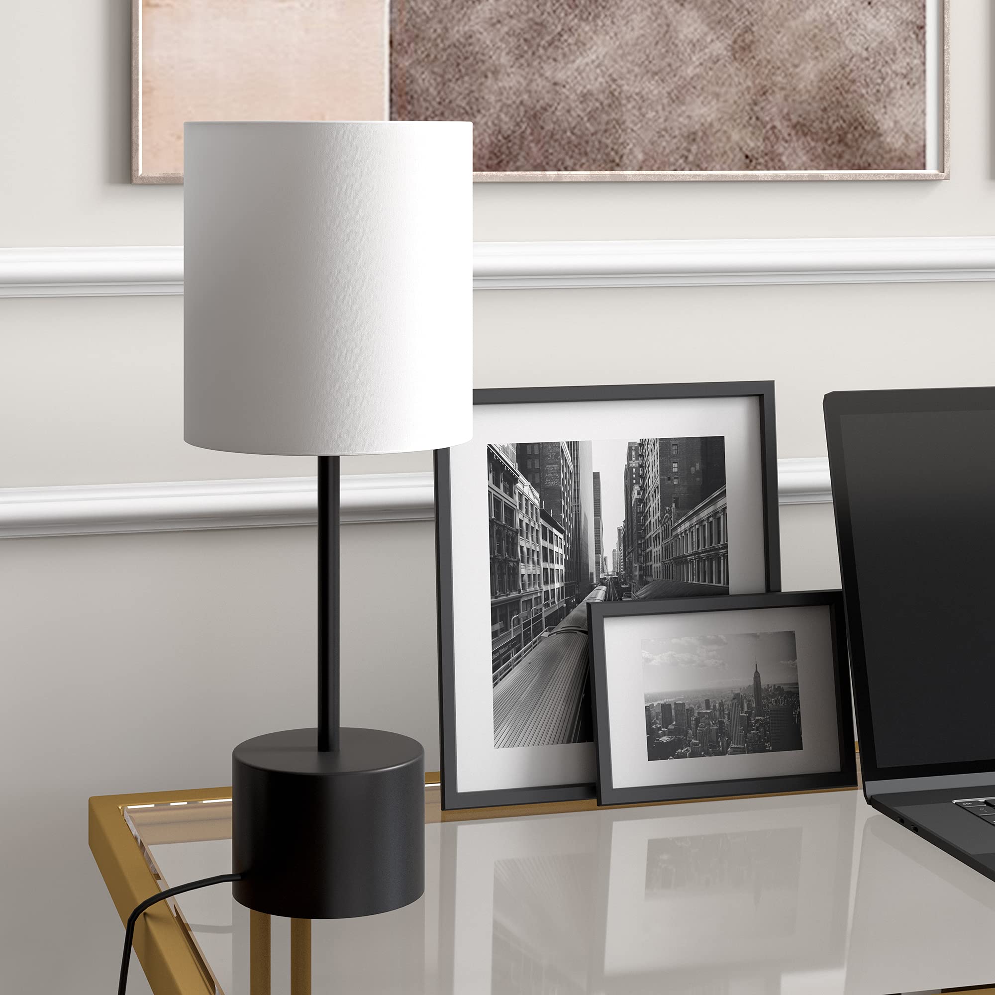 Giselle 15.75" Tall Pedestal Mini Lamp with Fabric Shade in Blackened Bronze/White