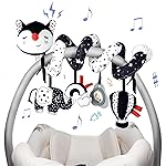 XIXILAND Musical Car Seat Toy Black and White Baby Toys, Infant Toys 0-6 Months Stroller Toy, High Contrast Newborn Developmental Gift for 0 3 6 9 12 Months Girls Boys Babies