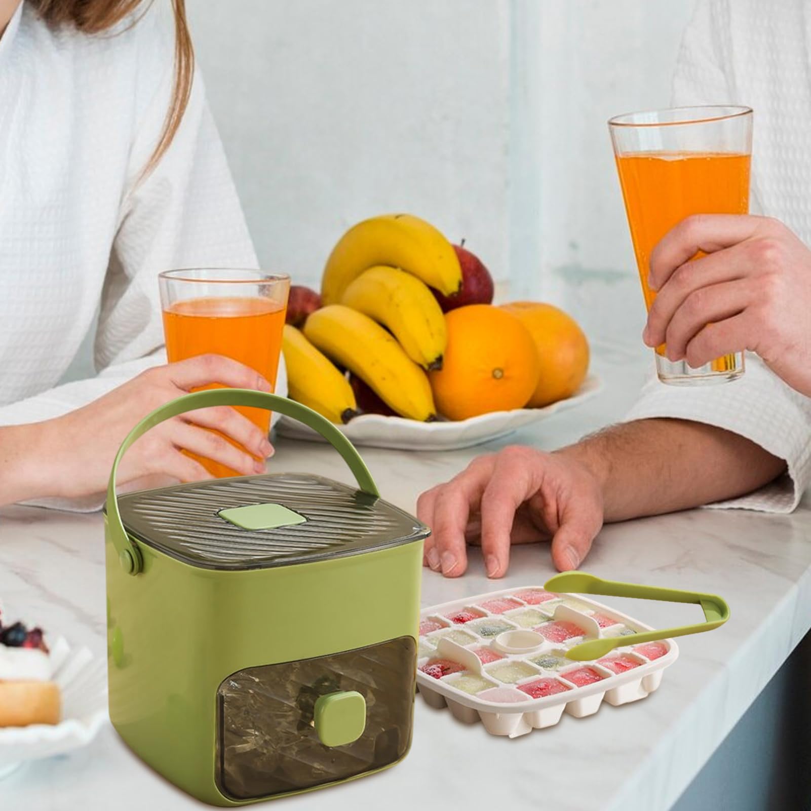 Almacenamiento de hielo para congelador, bandeja de cubitos de hielo con tapa,Contenedor de hielo reutilizable de gran capacidad | Enfriador de camping de grado alimenticio, herramientas de