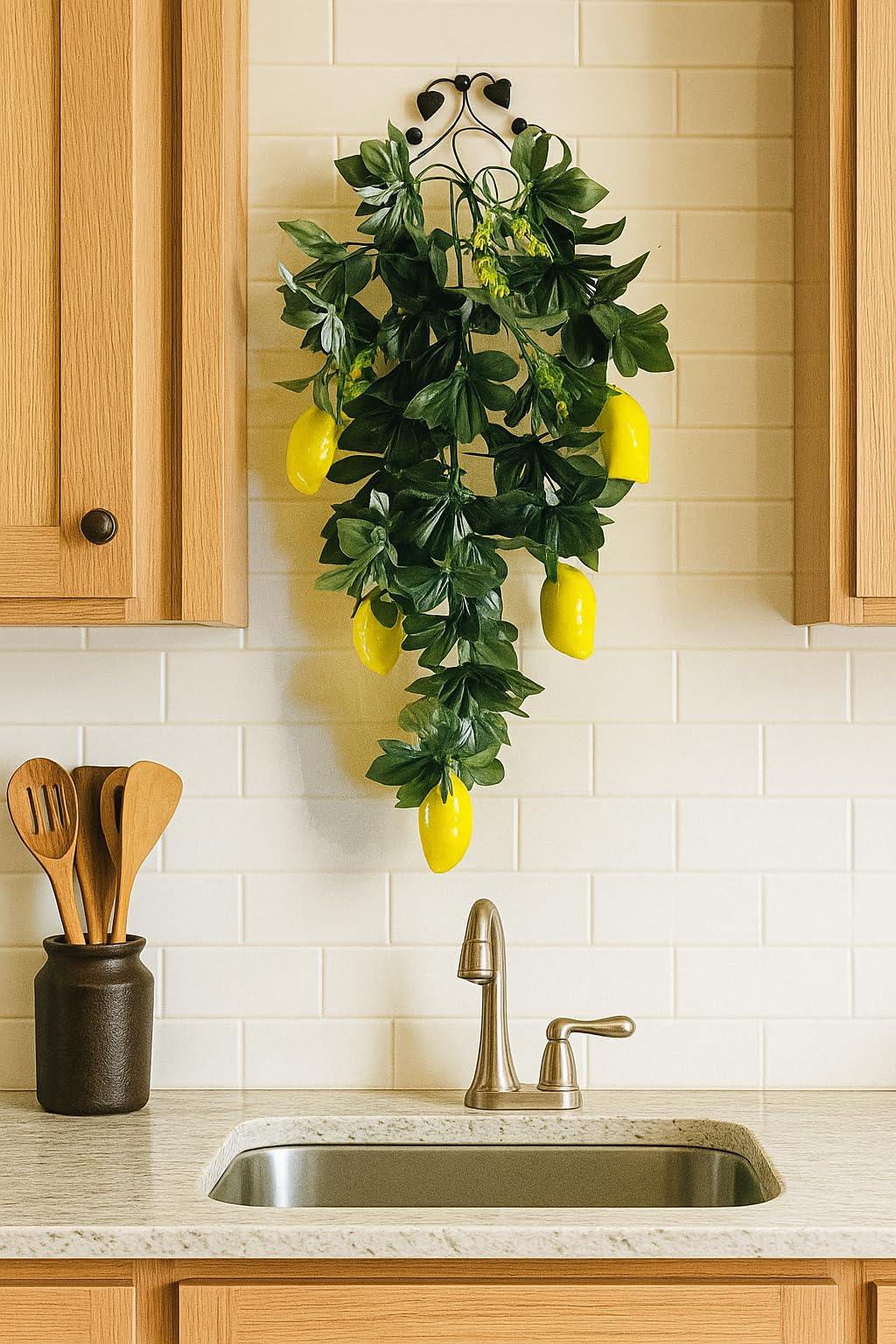 Artificial Lemon Garland with Green Leaves, Hanging Vine Decor for Kitchen, Indoor Decorative Fruit Garland-image-26