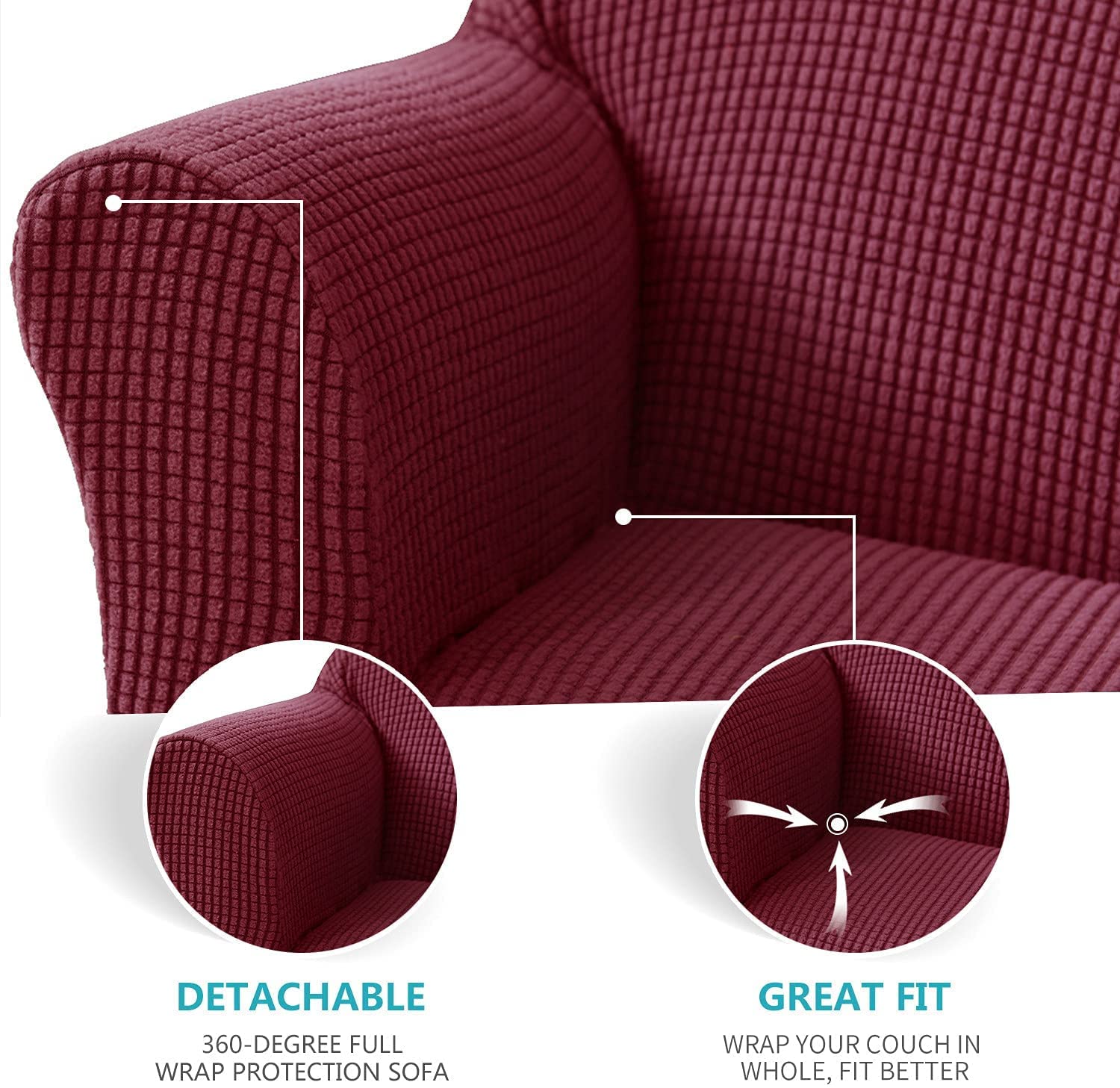 Dehnbarer Sofabezug, weicher Möbelschutz, Sesselbezug, kinder- und babysicher, Möbelschutz, elastischer Couch-Schonbezug, Burgunderrot