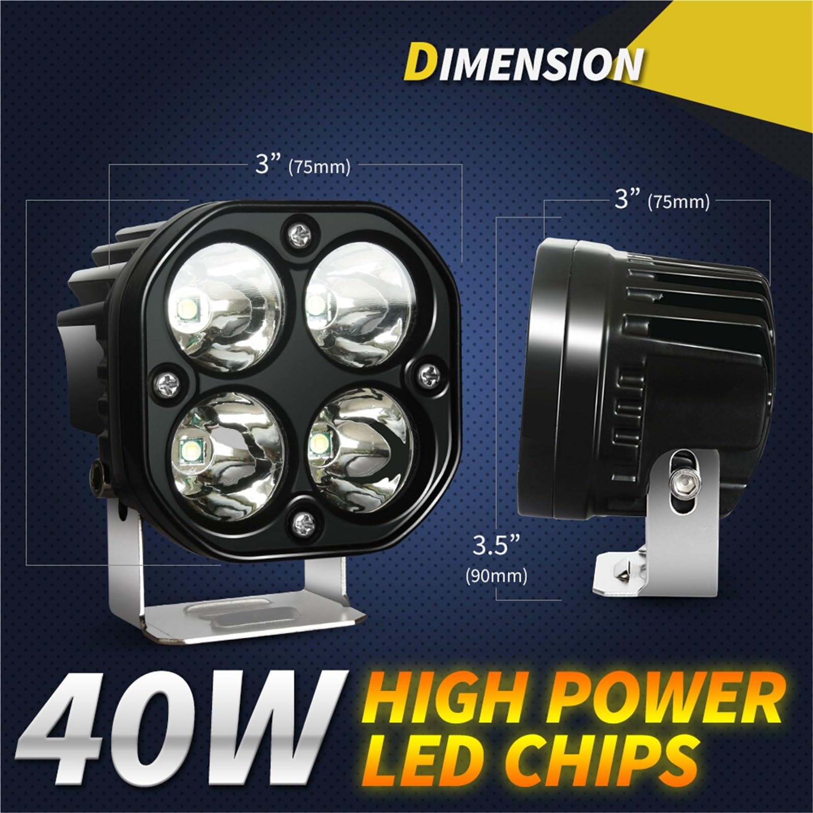 Fari Per Moto Faretti A LED 3" E 40W Luci Di Marcia Fari Quadrati Stagni Fendinebbia Bianchi/gialli Per Auto Moto Per SUV Per ATV Camion Faro Anteriore Moto(40w white 1pcs)