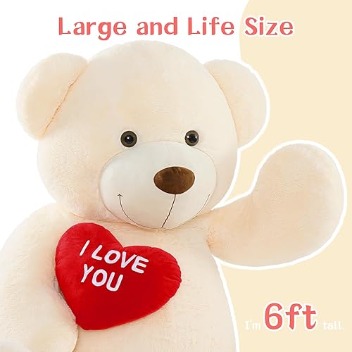 Miniatura 91 de Tezituor Oso de peluche gigante de 4.3 pies, animales de peluche grandes de 52 pulgadas con vientre blanco, regalo de San Valentín para novias