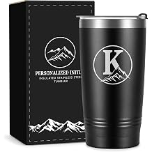 Wasocol Personalized Gifts for Men Initial A-Z Insulated Tumbler, Birthday Gifts for Men Dad Grandpa Husband Boyfriend Brother Him, 20 oz Travel Coffee Mug with LidK