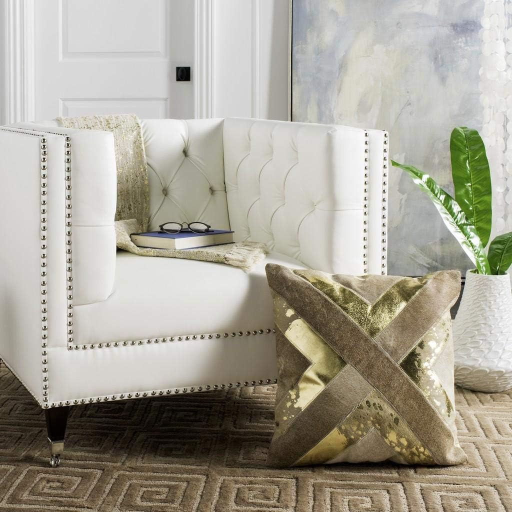 SAFAVIEH Colma Metallic Cowhide Throw Pillow, Beige/Gold