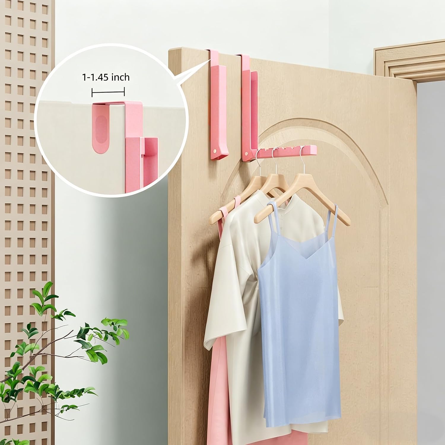 2 Pack Pink Over The Door Hooks, Cute Over The Door Hanger, Folding Over The Door Drying Rack for Laundry,Foldable Over The Door Clothes Hanger,Small Clothes Drying Rack for Dorm Portable image 2