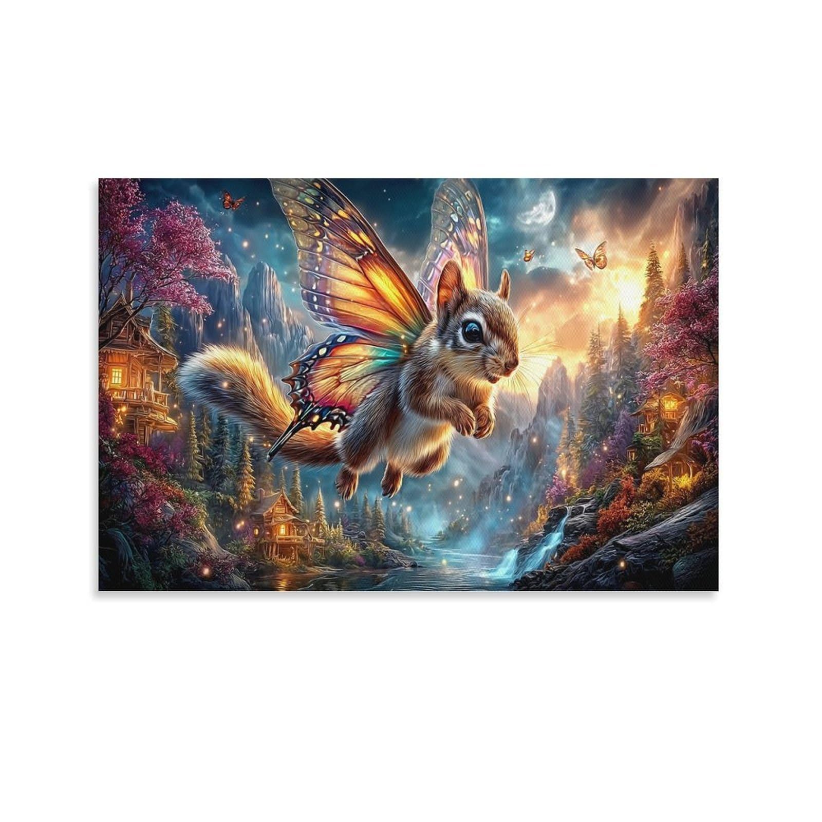 XPASHIQWC Butterfly-Winged Squirrel Poster Artwork Forest Giclee Canvas Prints Modern Wall Art Picture Wall Hanging for Office Gym Living Room Decor 20x30inch(50x75cm)