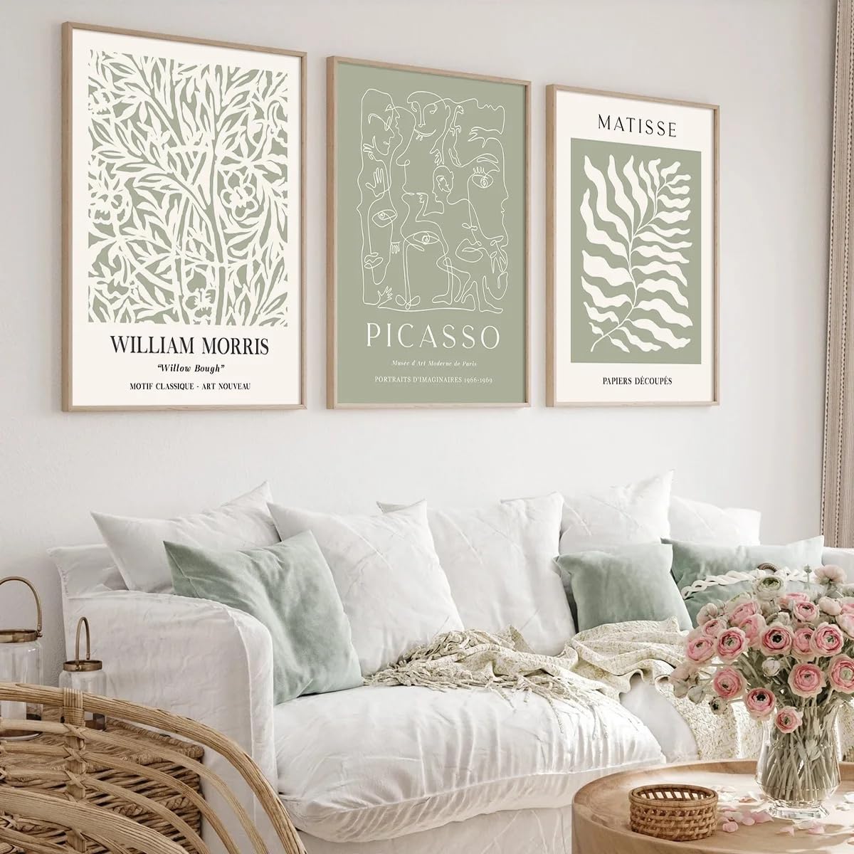 LTjiajuypd Bohemian Green Abstract Geometric Plant Line Murals Matisse Mural Prints Simple Living Room And Home Decoration(60x85cm-3Pcs)