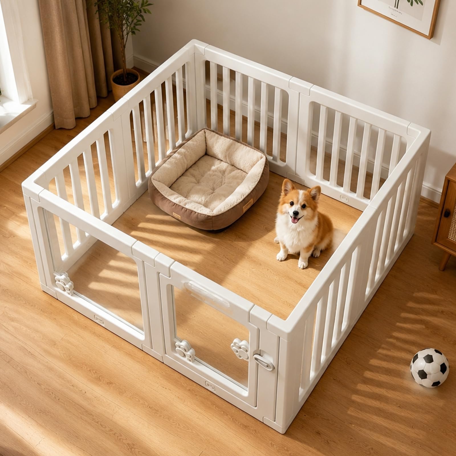 Parque para Perros de Acrílico, 8 Paneles (Altura 60 cm), Corralito Transparente para Cachorros con Puerta con Cierre y Base con Ventosas, Valla Interior para Perros Pequeños, Gatos y Conejos