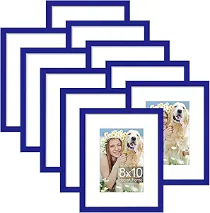 decorUhome 8x10 Picture Frame Set of 10, Display Photos 5x7 with Mat or 8x10 Unmatted for Picture Frames Collage Wall Decor, Royal Blue