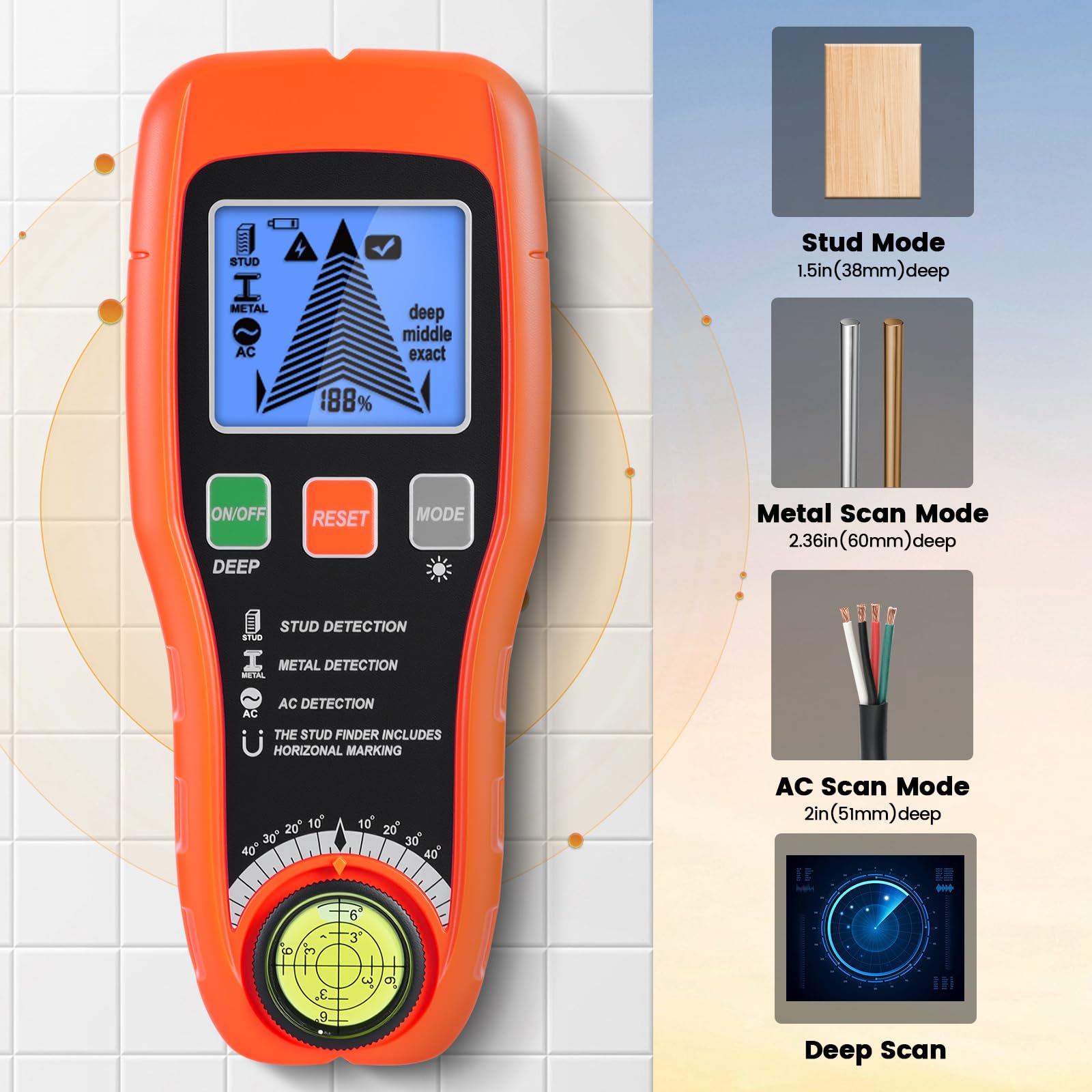 Leitungssuchgerät Ortungsgerät, Multifunktionaler Stud Finder mit LCD-Display und Audio-Alarm, Leitungssucher mit Automatische Kalibrierung, Kabel und Metallsucher für Holz, AC-Leitungen,Rohre
