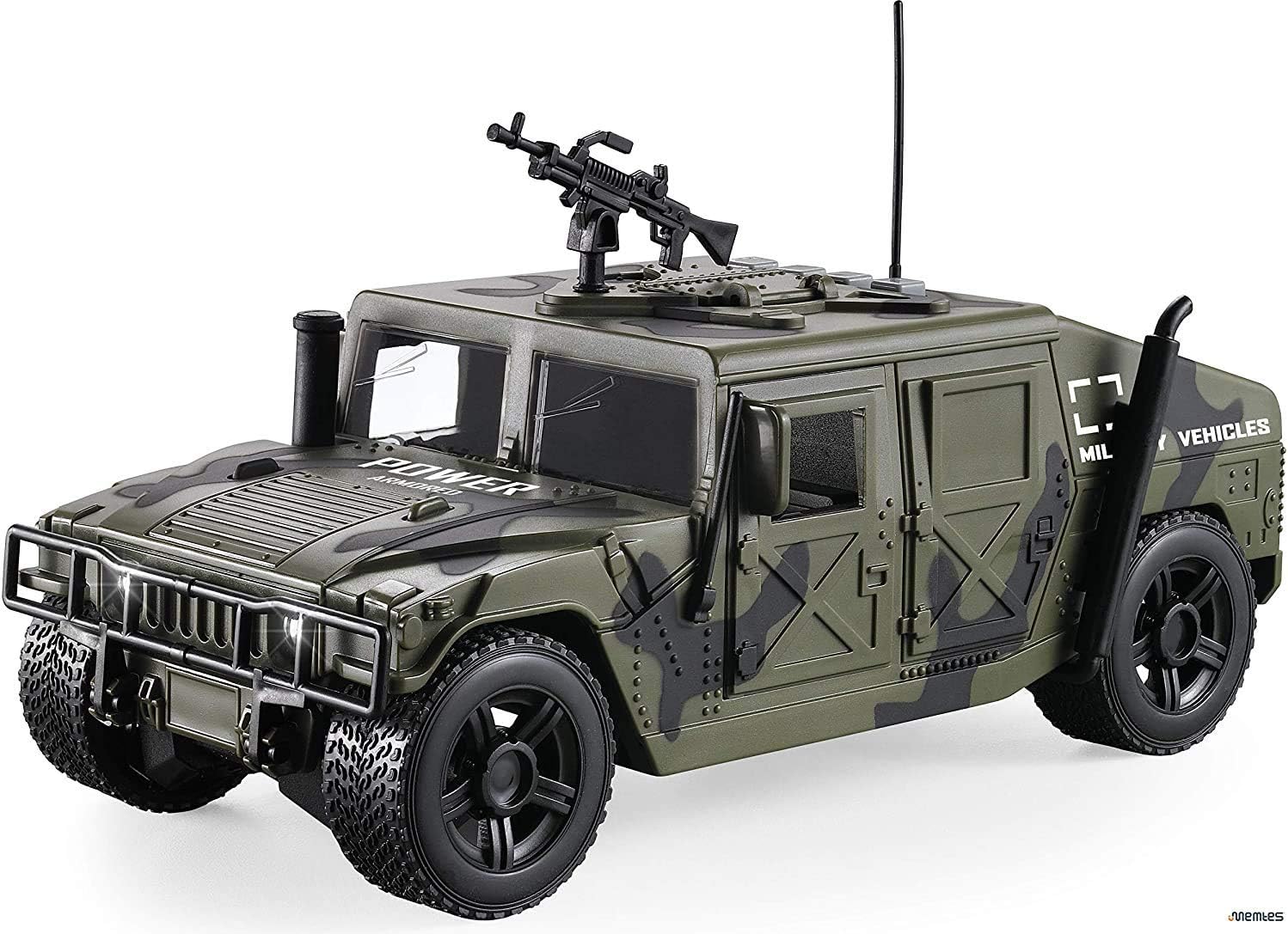 Memtes Friction Powered Military Fighter Army Truck Toy with Lights and Sounds, Can Open The Front 2 Doors and Back