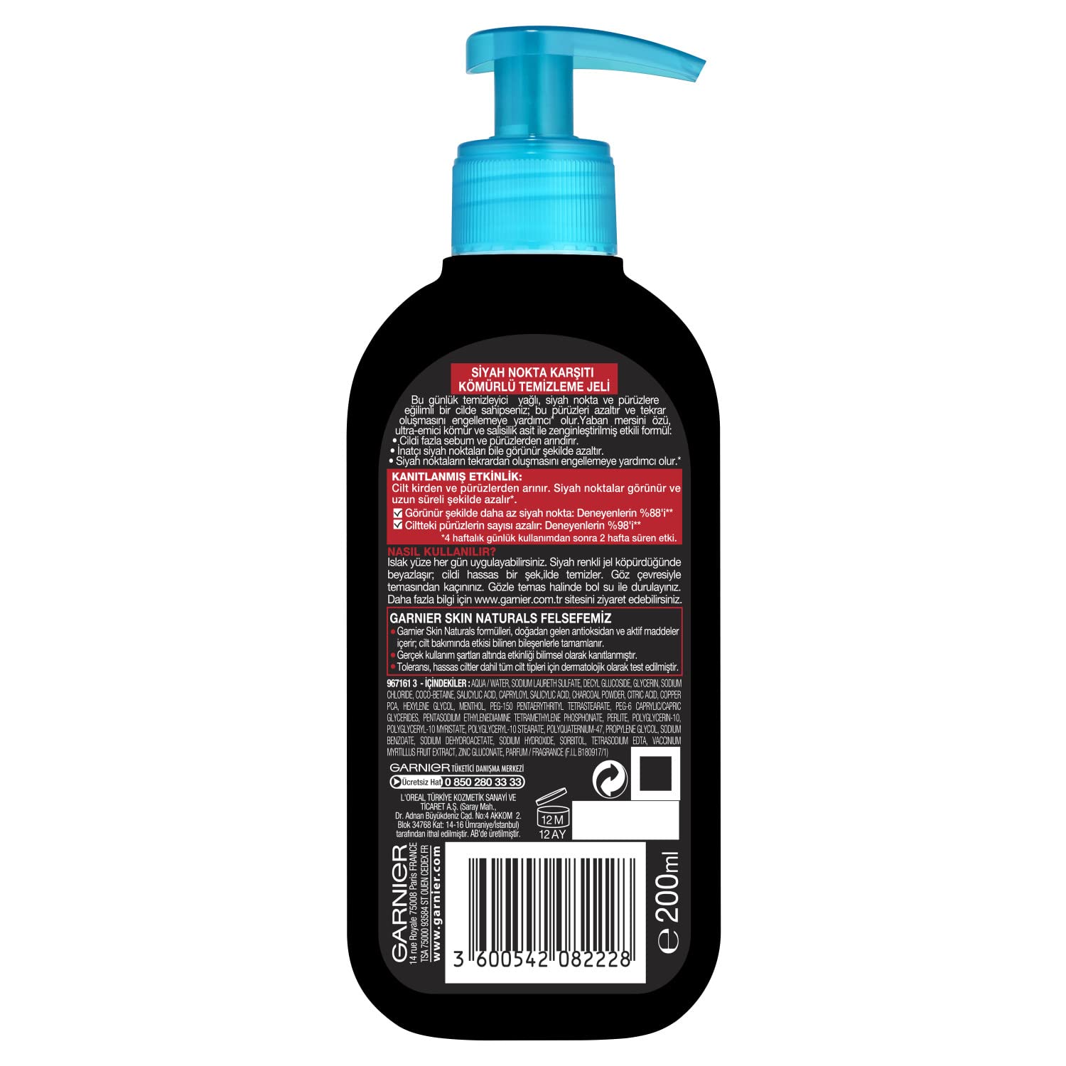 Garnier Skin Naturals Saf & Temiz Siyah Nokta Karşıtı Kömürlü Temizleme Jeli 200 ml 1 Paket (1 x 200 ml)