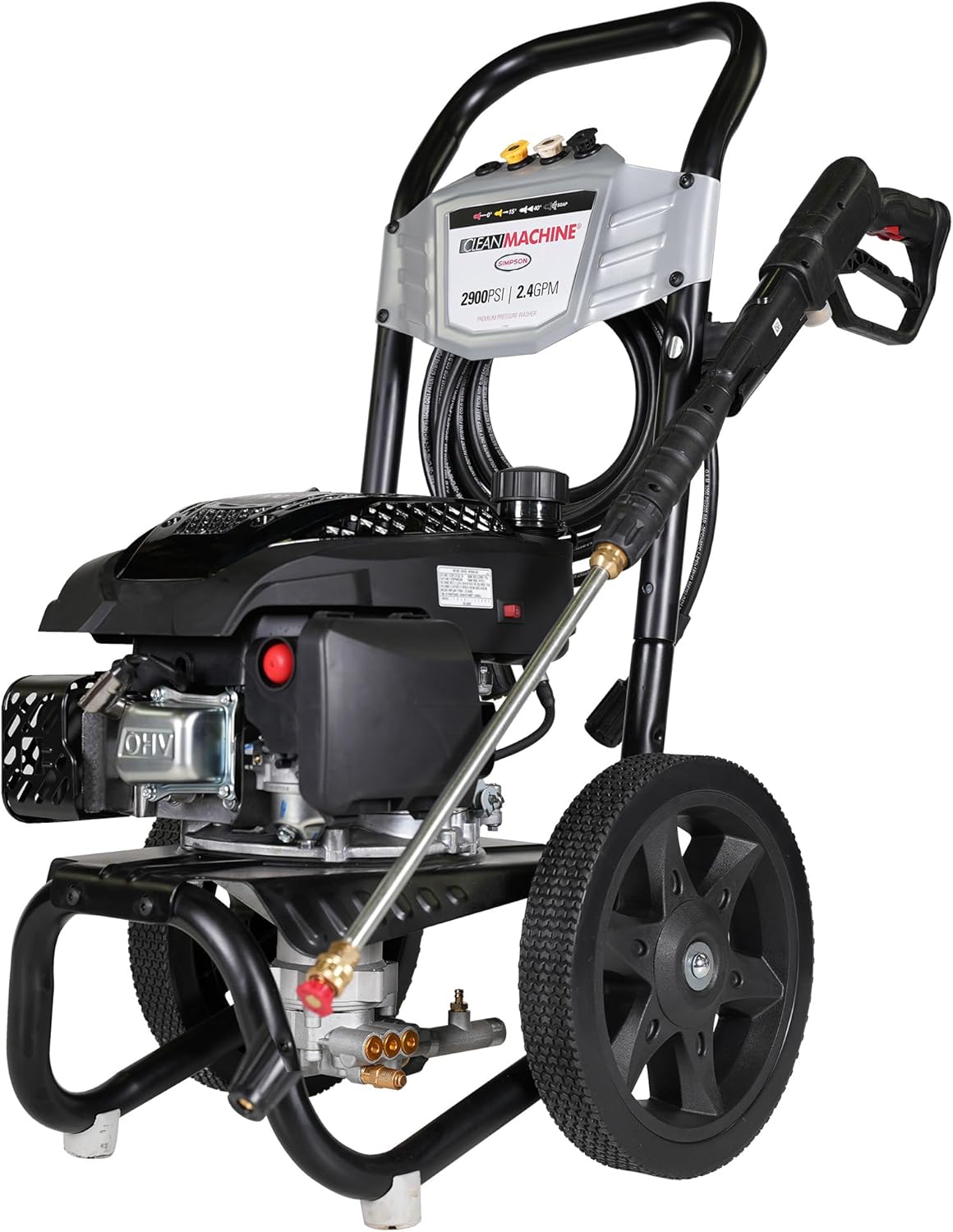 simpson cleaning 2900 psi gas pressure washer, 2.4 gpm power washer with siphon hose and 25-foot hyflex hose, clean machine, 49-state (cm61455) 2900 psi 170cc engine