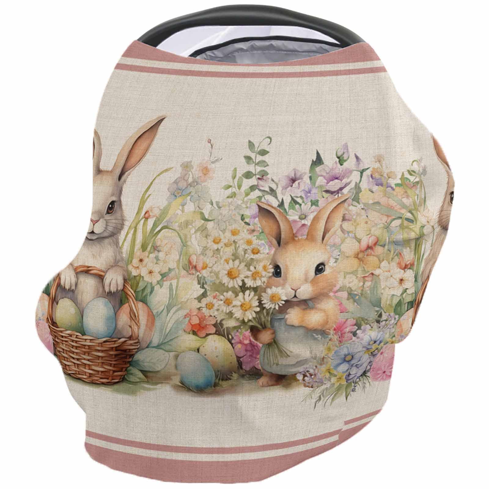 Nursing Cover for Breastfeeding Scarf, Easter Bunny Plants Floral Egg Baby Car Covers Super Soft Multi Use for Canopy Shopping Cart Cover Blanket Stroller Cover