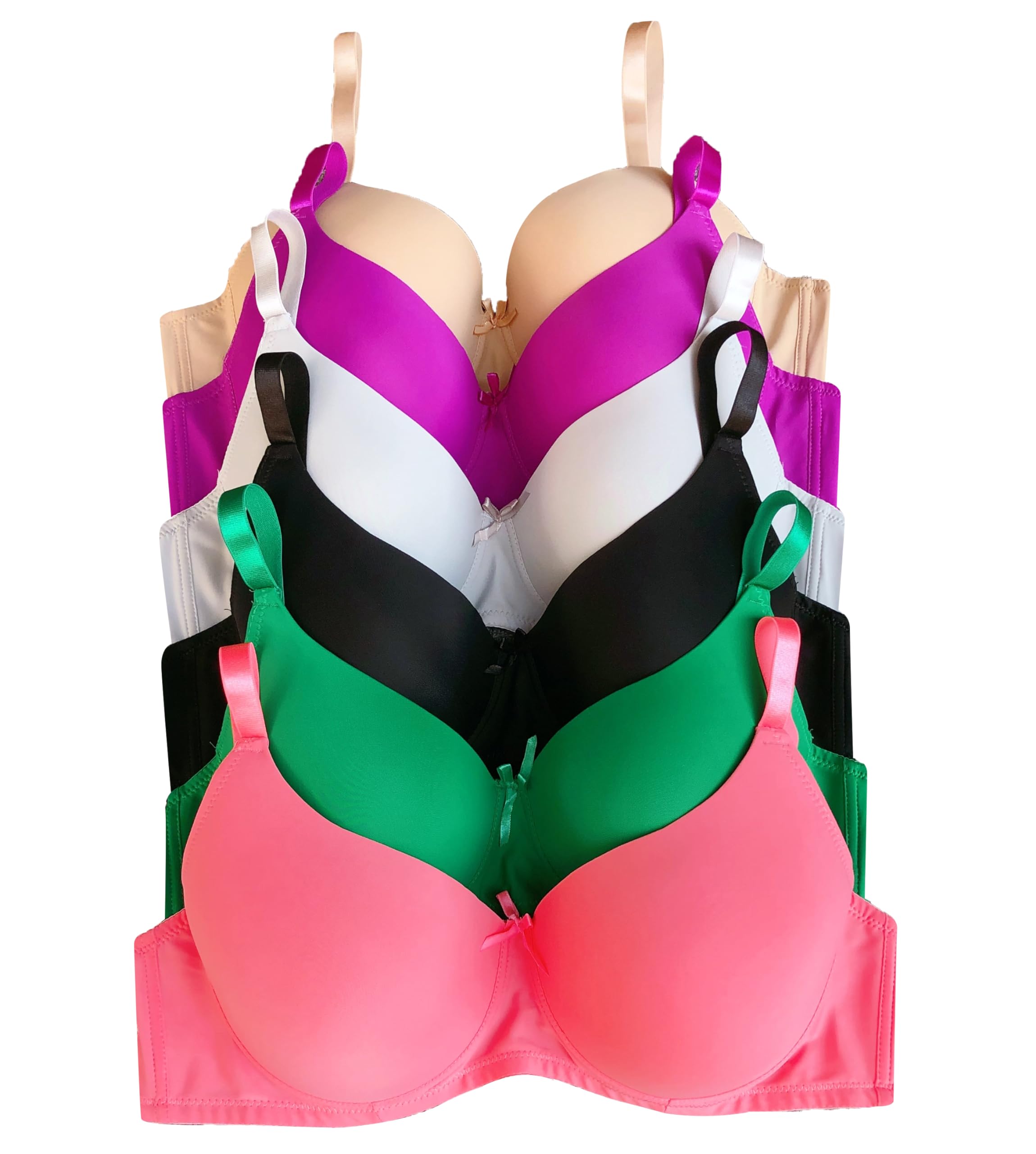 Viola's Secret 6 Pack of Color Print T-Shirt Bras B Cup C Cup and D Cup