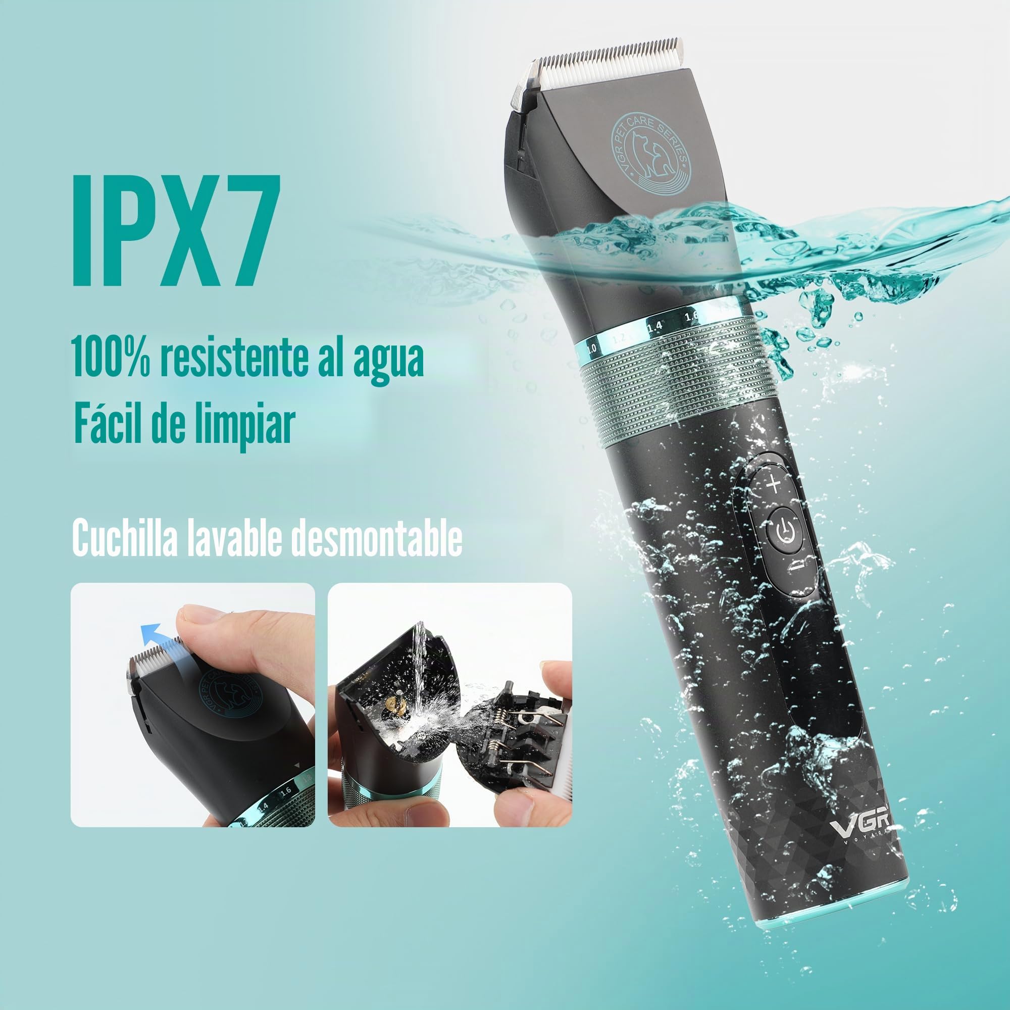 VGR Cortapelos de aseo para perros inalámbricos profesionales para pelo grueso y rizado, kit de pelaje para mascotas, impermeable, batería recargable eléctrica a través de USB-C, cuchillas de