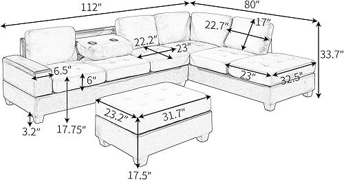 Miniatura 2 de Juego de sofá seccional en forma de L, juegos de muebles de sala de estar, sofá modular de esquina con otomana de almacenamiento, diván reversible y