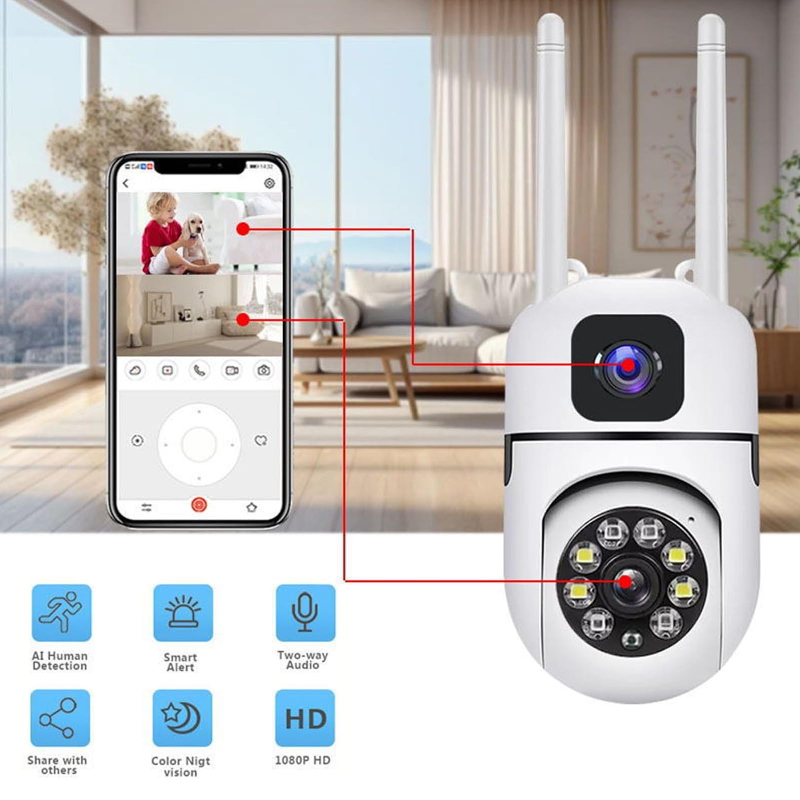 Buy V380 Dual Lens PTZ WiFi Camera with Night Vision,Motion