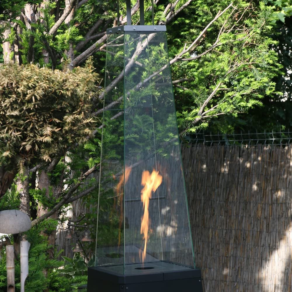 KRATKI Umbrella BS grzejnik gazowy 12 kW do ogrodu, propan, butan G30 / 50 mbar, biała stal i szkło, zestaw z rurą i reduktorem