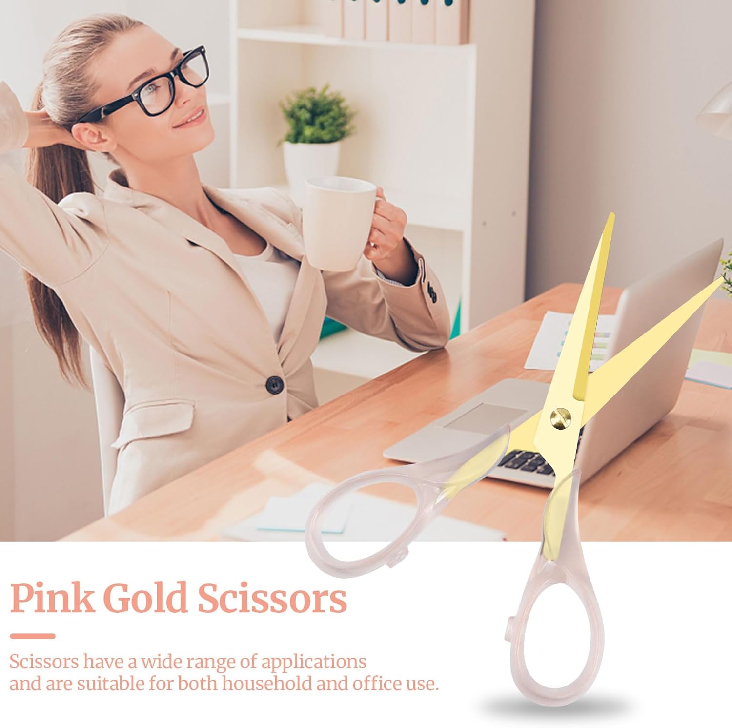 MultiBey 1-Inch Core Clear Acrylic Pink Gold Tape Dispenser Heavy Duty Desk Set, Stapler with 950Pcs Rose Gold Staples, Acrylic Scissors, Stationery Set for Home Office & School Supplies