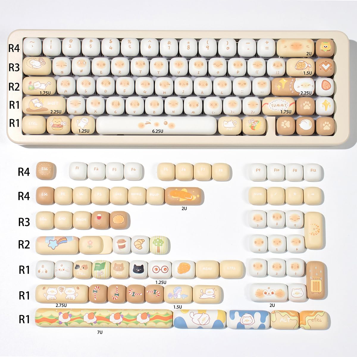 ねこキーキャップセット 167key PBT + Amazon.co.jp: Hunfuthr PBTキーキャップ、かわいいパン猫MOG