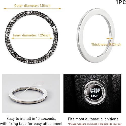 Miniatura 2 de Anillo de decoración de arranque de motor de automóvil con doble diamantes de imitación, calcomanía brillante para botón de arranque, decoración de