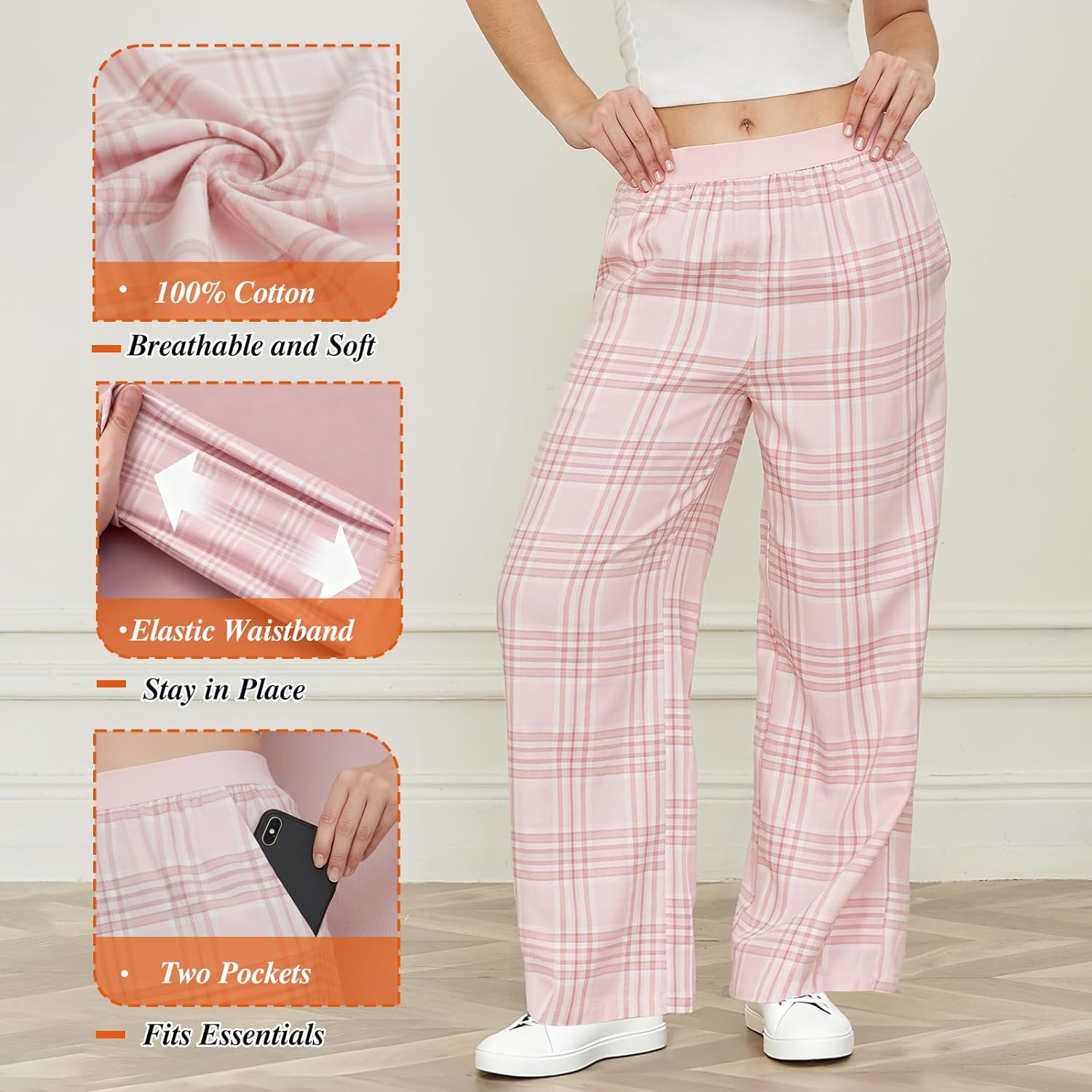 Women's Plaid Pajama Pants: Cotton Christmas PJ Bottoms with Pockets, Soft Comfy Wide Leg Lounge Sleepwear - Image 5