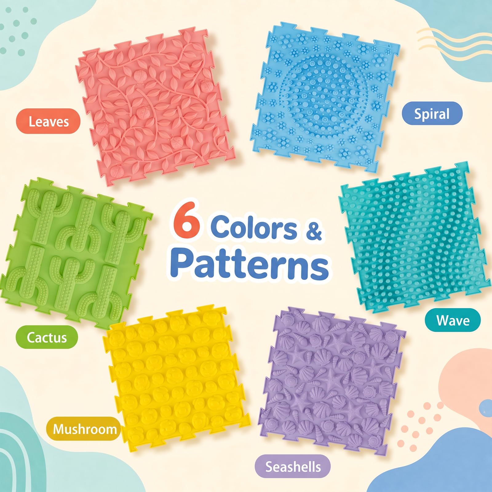 HOMASIS Set 6 Tappetini Sensoriali Ortopedici per Bambini 3+ Anni (Stile 2)