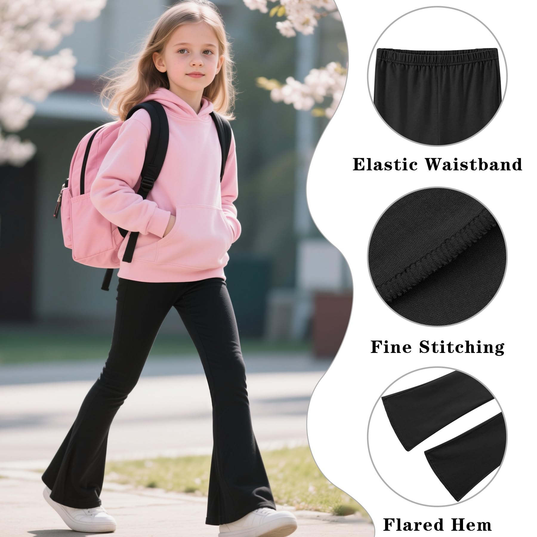 JinBei Leggings Évasés pour Filles Coton Flare Legging Doux Confortable Lot de 2 Bootcut Pantalon Respirant Ceinture élastique Sports École Vêtements Couleur Unie pour Enfants, 5-14 Ans