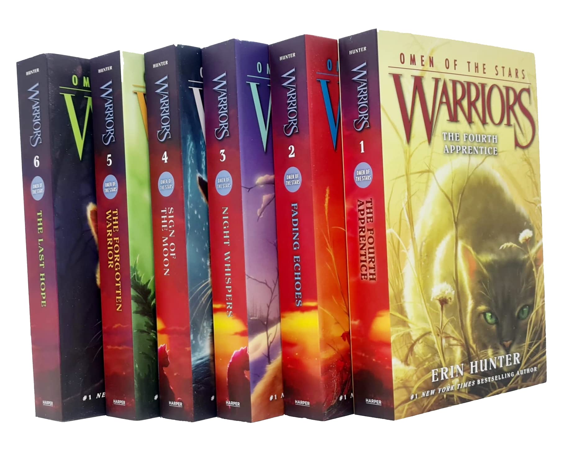 Warrior Cats Series 4 Omen Of The Stars Books 1 - 6 Collection Set by Erin Hunter (The Fourth Apprentice, Fading Echoes, Night Whispers, Sign of the Moon, The Forgotten Warrior & The Last Hope)