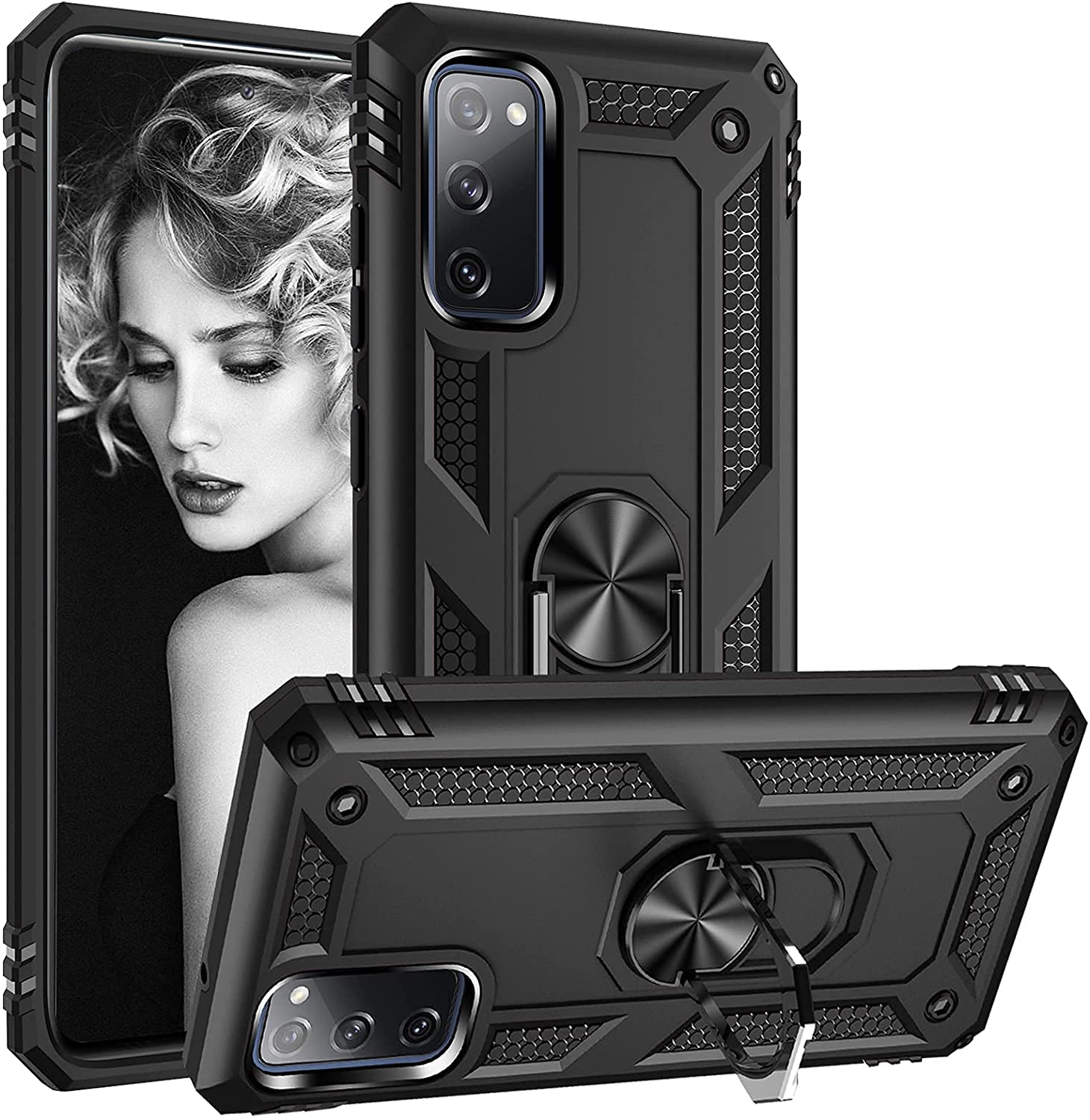 KASTWAVE Compatible for Samsung Galaxy S20 FE 5G Case Rugged Military Grade Shockproof Anti-Drop Phone Case S20 FE Cover Case Ring Holder Kickstand Cover Case for Samsung Galaxy S20 FE (Black)